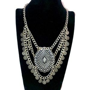 Silver Bohemian Style Silver Necklace 16.5”